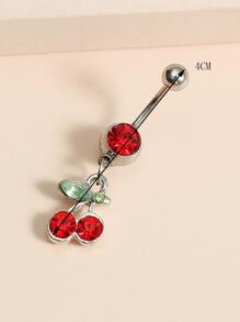 1pc Funky Stainless Steel Rhinestone Cherry Decor Navel Belly Ring For Women For Daily Decoration - Red - View 4