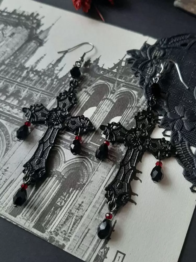Bead Decor Drop Earrings - Black - View 1