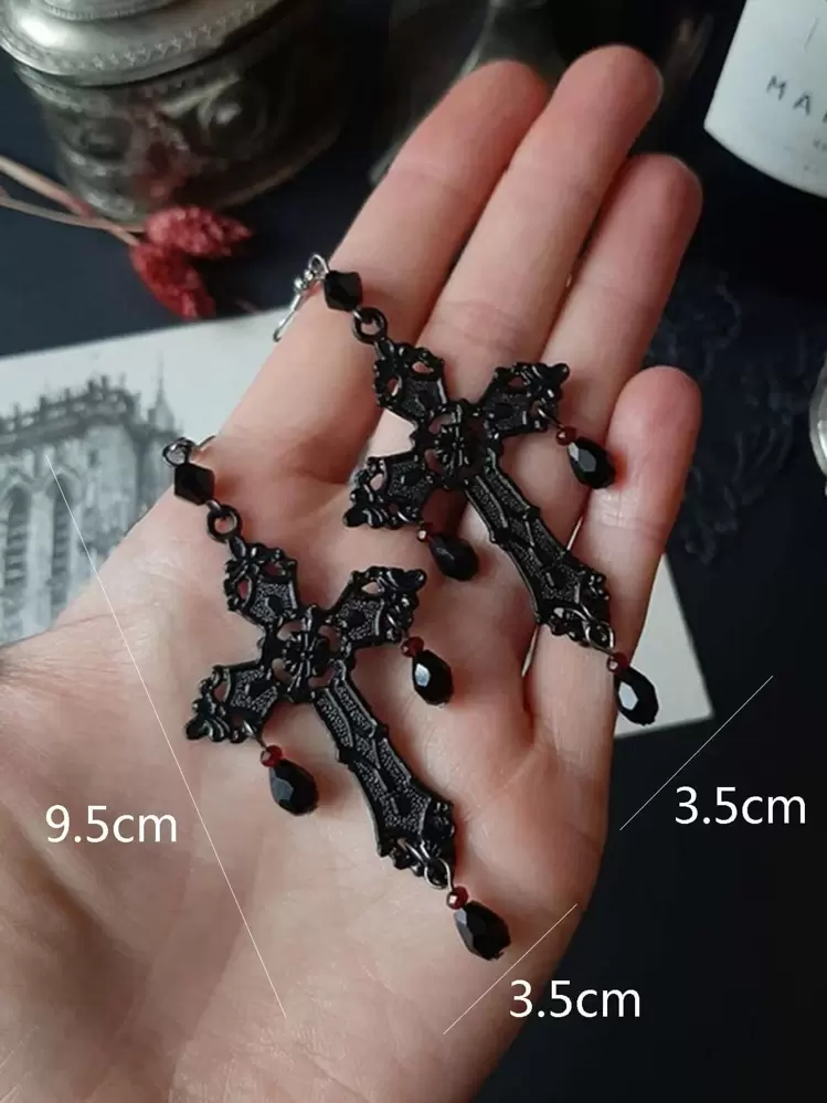 Bead Decor Drop Earrings - Black - View 3