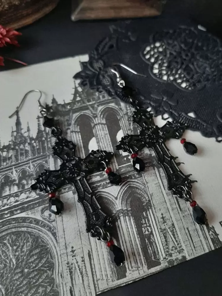 Bead Decor Drop Earrings - Black - View 4