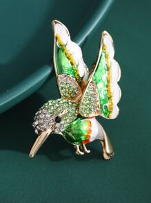 Rhinestone Hummingbird thiết kế trâm - màu xanh lá - Xem 4