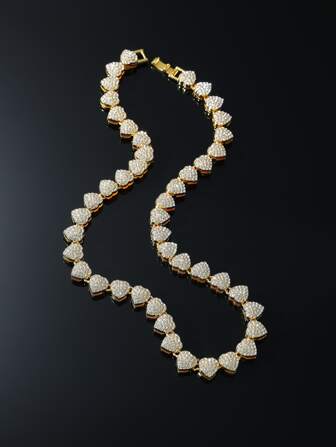 1pc Glamorous Zinc Alloy Rhinestone Heart Decor Necklace For Men For Daily Decoration Bling Iced Out Valentines,Mom,Mother,Mother's Day,Gift