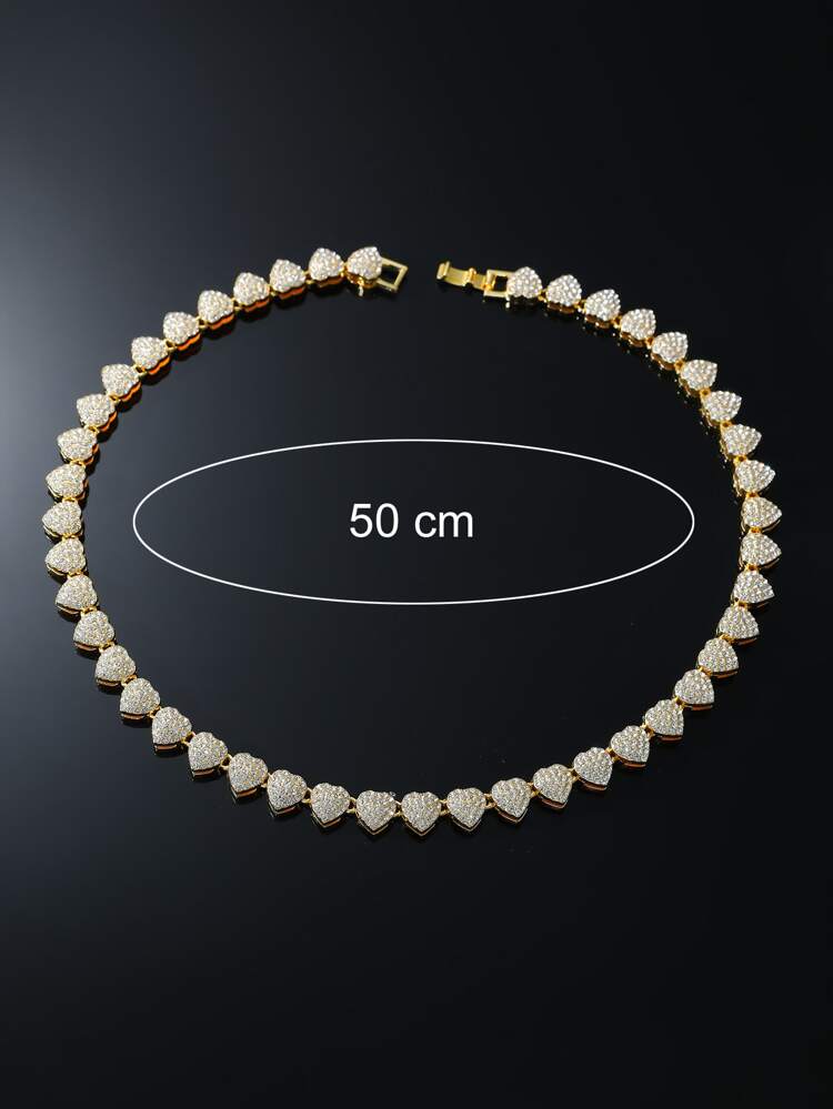 1pc Glamorous Zinc Alloy Rhinestone Heart Decor Necklace For Men For Daily Decoration Bling Iced Out Valentines,Mom,Mother,Mother's Day,Gift