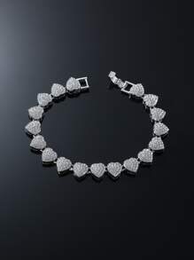 1pc Glamorous Zinc Alloy Rhinestone Heart Decor Bracelet For Men For Dating Gift Alloy For Jewelry Gift Valentines,Mom,Mother,Mother's Day,Gift - Silver - View 1