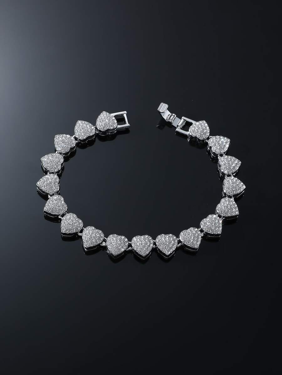 1pc Glamorous Zinc Alloy Rhinestone Heart Decor Bracelet For Men For Dating Gift Alloy For Jewelry Gift Valentines,Mom,Mother,Mother's Day,Gift - Silver - View 1