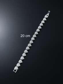 1pc Glamorous Zinc Alloy Rhinestone Heart Decor Bracelet For Men For Dating Gift Alloy For Jewelry Gift Valentines,Mom,Mother,Mother's Day,Gift - Silver - View 4