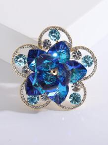 1入组迷人鋅合金水鑽花朵設計女士日常裝飾胸針 - 藍色 - 查看 1