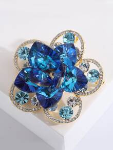1入组迷人鋅合金水鑽花朵設計女士日常裝飾胸針 - 藍色 - 查看 4