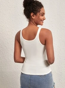 SHEIN BASICS 夏季實心肋織細肩帶上衣 - 白色 - 查看 2