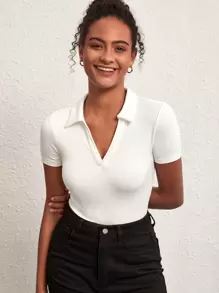 SHEIN BASICS 實心條紋針織t卹