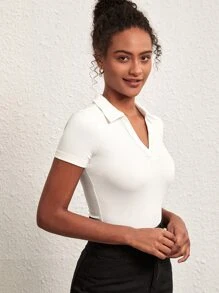 SHEIN BASICS 實心條紋針織t卹