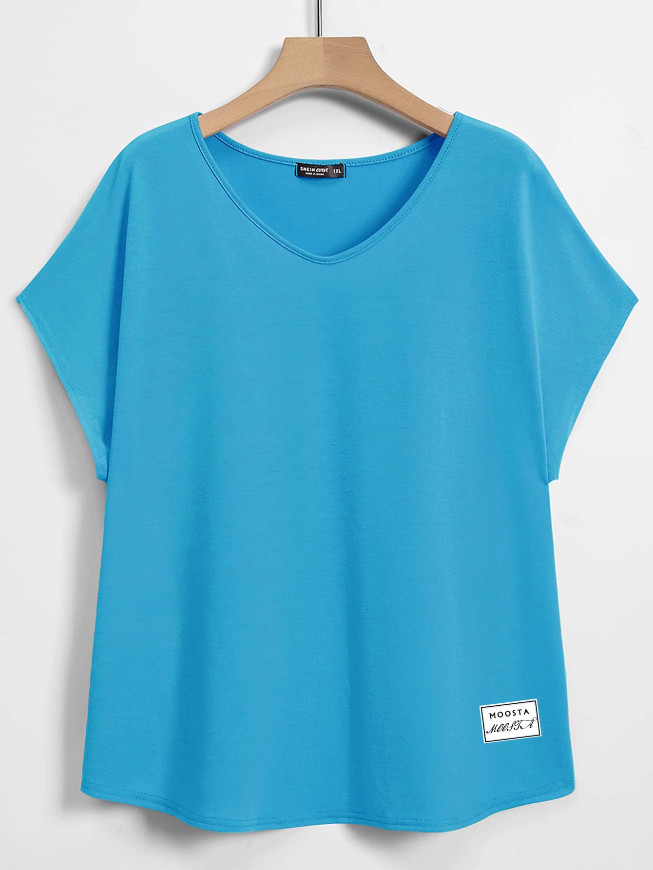 Mulvari 大碼字母補丁細節蝙蝠袖T恤 - 藍色 - 查看 1