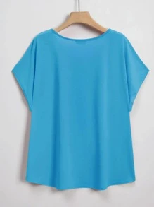 Mulvari 大碼字母補丁細節蝙蝠袖T恤 - 藍色 - 查看 2