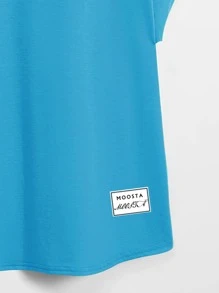 Mulvari 大碼字母補丁細節蝙蝠袖T恤 - 藍色 - 查看 3