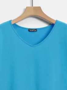 Mulvari 大碼字母補丁細節蝙蝠袖T恤 - 藍色 - 查看 4