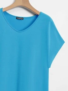 Mulvari 大碼字母補丁細節蝙蝠袖T恤 - 藍色 - 查看 5