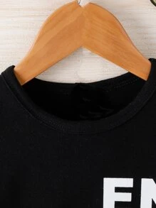 Baby Letter Graphic Colourblock Flap Pocket Tee & Shorts - Black and White - View 4