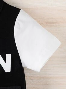 Baby Letter Graphic Colourblock Flap Pocket Tee & Shorts - Black and White - View 5