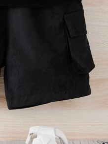 Baby Letter Graphic Colourblock Flap Pocket Tee & Shorts - Black and White - View 6