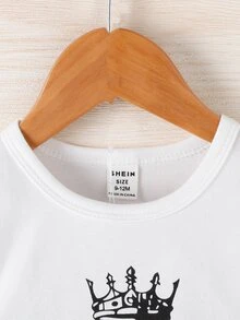 Baby Crown & Letter Graphic Tee & Shorts - Black and White - View 4
