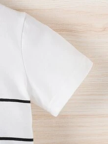 Baby Crown & Letter Graphic Tee & Shorts - Black and White - View 5