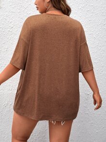 CovetEZ Camiseta de hombros caídos con estampado de dibujos animados - Óxido marrón - Ver 2