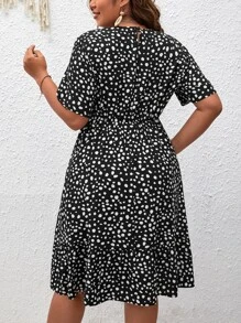 SHEIN Clasi 大碼斑點印花A字連衣裙 - 黑色 - 查看 2