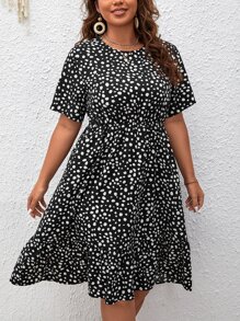 SHEIN Clasi 大碼斑點印花A字連衣裙 - 黑色 - 查看 4