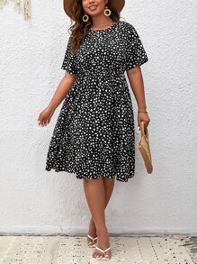 SHEIN Clasi 大碼斑點印花A字連衣裙 - 黑色 - 查看 5