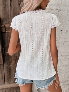 SHEIN Frenchy Áo sơ mi nữ Tương phản ren Tranh thêu màu trơn Boho - trắng - Xem 2