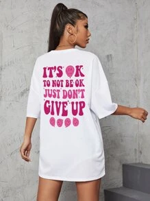 SHEIN Unity Women's Casual Basic Smiling Face Print Short Sleeve T-Shirt - White - View 3