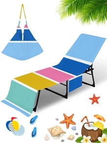 1入組套撞色沙灘椅套帶口袋超細纖維沙灘椅毛巾適用於泳池日光躺椅日光浴度假 - 彩色 - 查看 3
