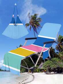 1入組套撞色沙灘椅套帶口袋超細纖維沙灘椅毛巾適用於泳池日光躺椅日光浴度假 - 彩色 - 查看 4