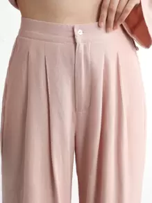 Ocili Leisure Natural Linen Comfy & Breathable Pink With Button Long Sleep Pant - Baby Pink - View 7