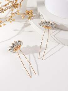 2入組女士水鑽花朵裝飾奢華髮夾 - 灰色 - 查看 3