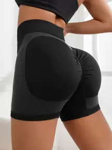 SHEIN Sport Studio Pantalones cortos deportivos para mujer de cintura ancha, con estirada sin costuras y efecto levantador de glúteos