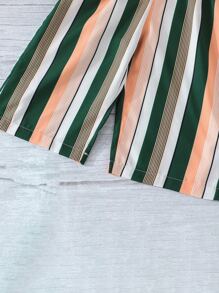 Baby Striped Print Belted Halter Jumpsuit - Multicolor - View 6