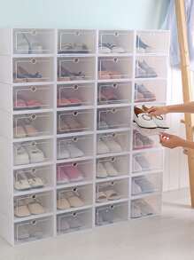 1pc Plain Shoe Storage Box, White Plastic Shoe Dust Proof Box For Home - White - View 1