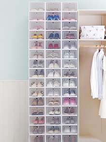 1pc Plain Shoe Storage Box, White Plastic Shoe Dust Proof Box For Home - White - View 4