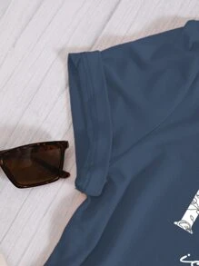 SHEIN LUNE Slogan Graphic Tee Hy vọng của tôi là ở anh ấy - Màu xanh hải quân - Xem 3