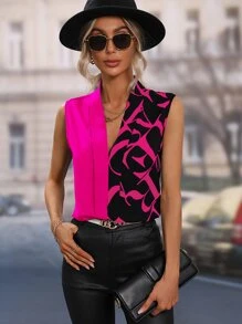 SHEIN Clasi 字母圖案無袖襯衫 - 玫紅色 - 查看 3