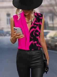 SHEIN Clasi 字母圖案無袖襯衫 - 玫紅色 - 查看 6