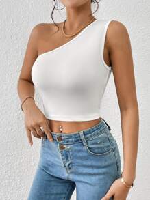 SHEIN Unity Women's Solid Color Hollow Asymmetric Neckline Fashionable Sleeveless Top - White - View 3