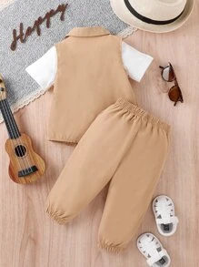 SHEIN 男嬰翻蓋細節襯衫和褲子附T恤 - 彩色 - 查看 2