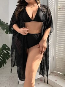 SHEIN Kimono de lunares de manga murciélago - Negro - Ver 5