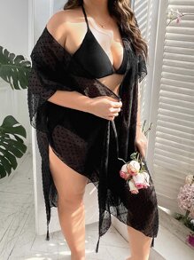 SHEIN Kimono de lunares de manga murciélago - Negro - Ver 6