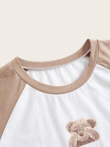 SHEIN Qutie Camiseta con estampado de oso de manga raglán