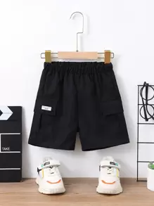 SHEIN 小男童字母補丁細節翻蓋口袋工裝短褲