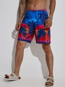 Manfinity Men Coconut Tree Print Beach Shorts - Multicolor - View 4