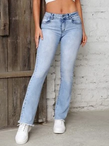 Zip Fly Flare Leg Jeans - Light Wash - View 7